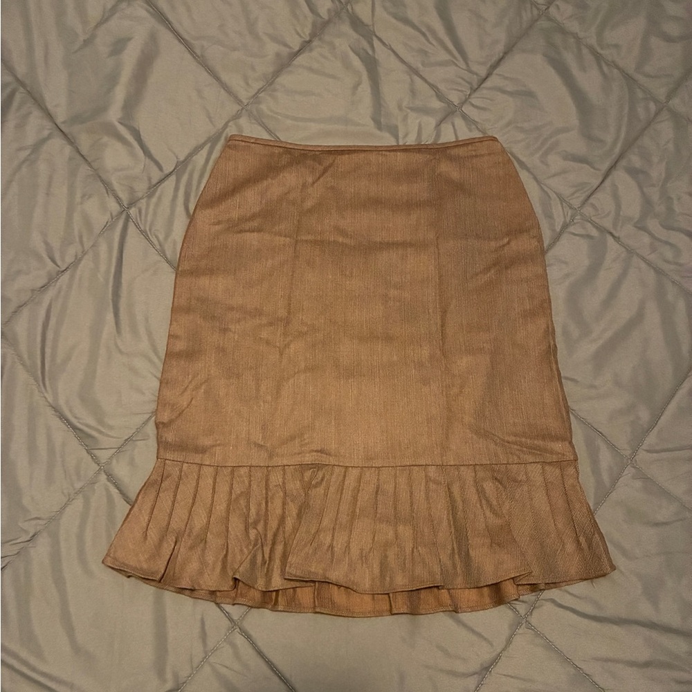Larry Levine Tan Pencil Skirt with Ruffle Hem